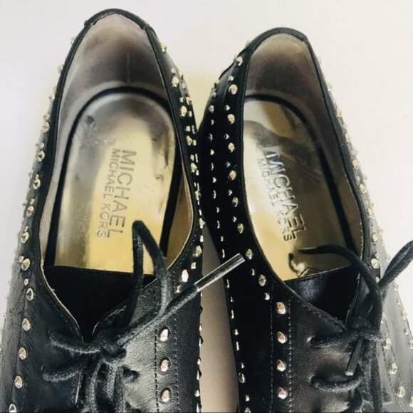 Michael Kors Oxford Studs Leather Lace Up Shoes Grommets Flats Booties Wedge 7 - Picture 10 of 15